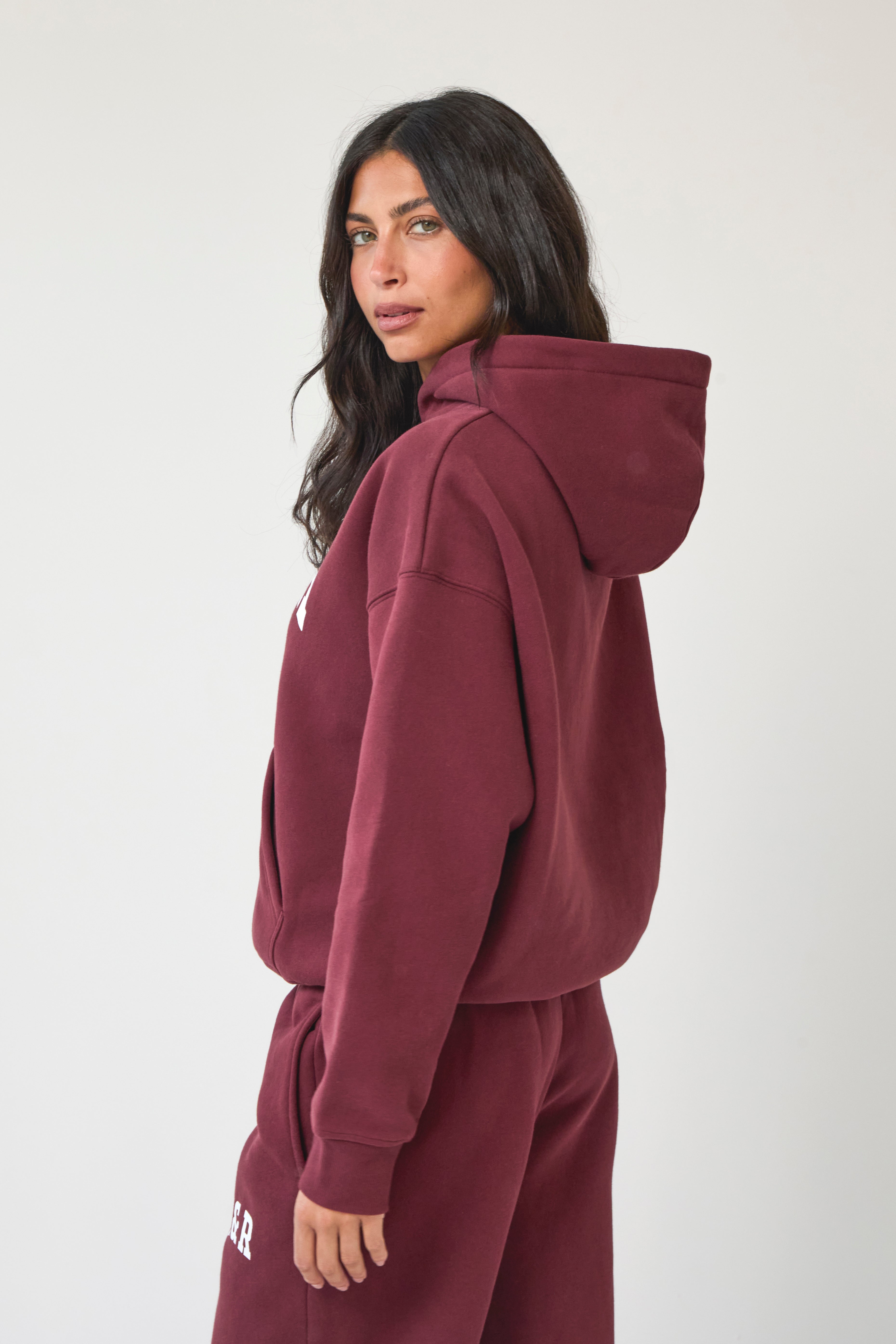 funnel neck fleece lined varsity hooded pullover