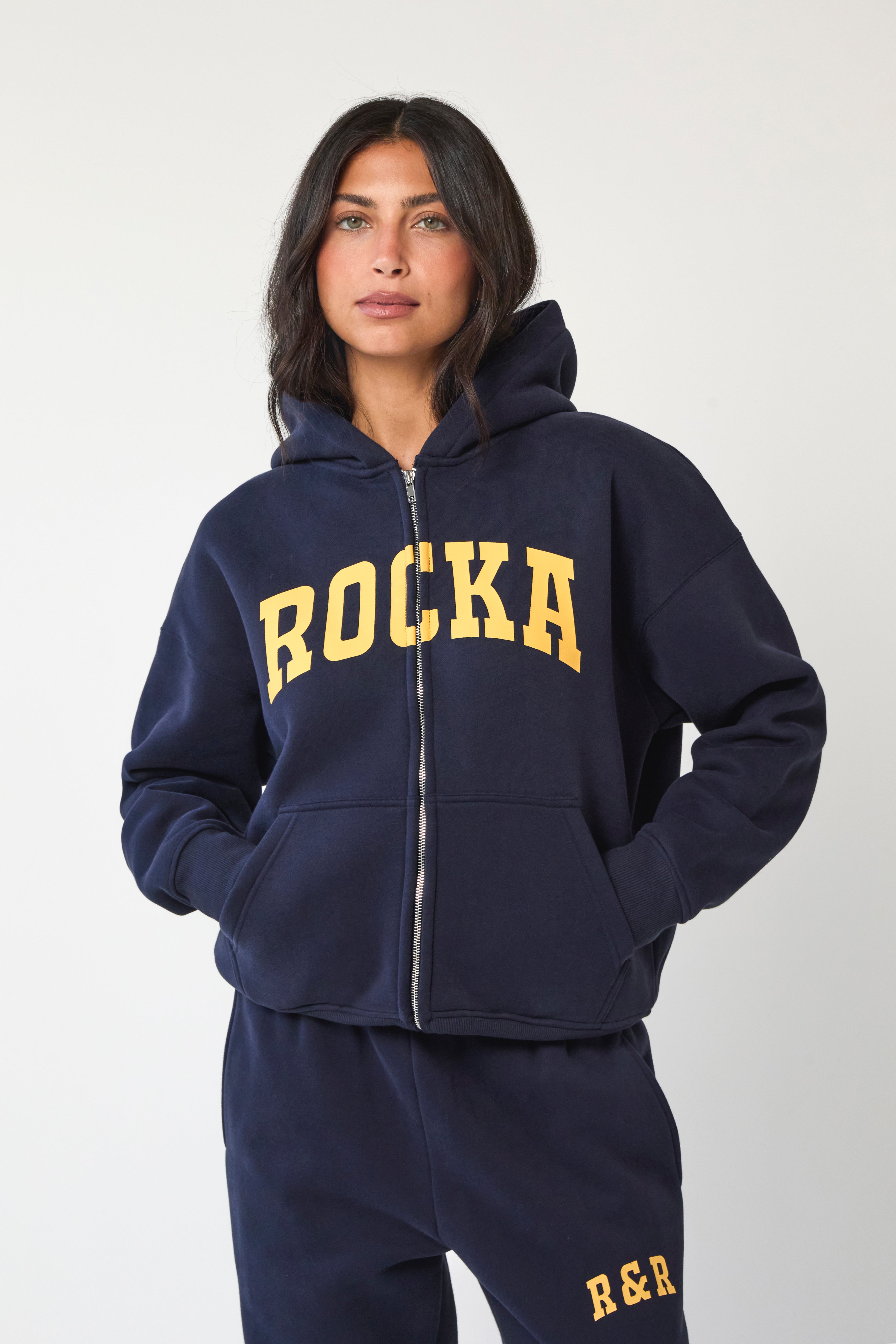 Navy Varsity Oversized Zip Hoodie