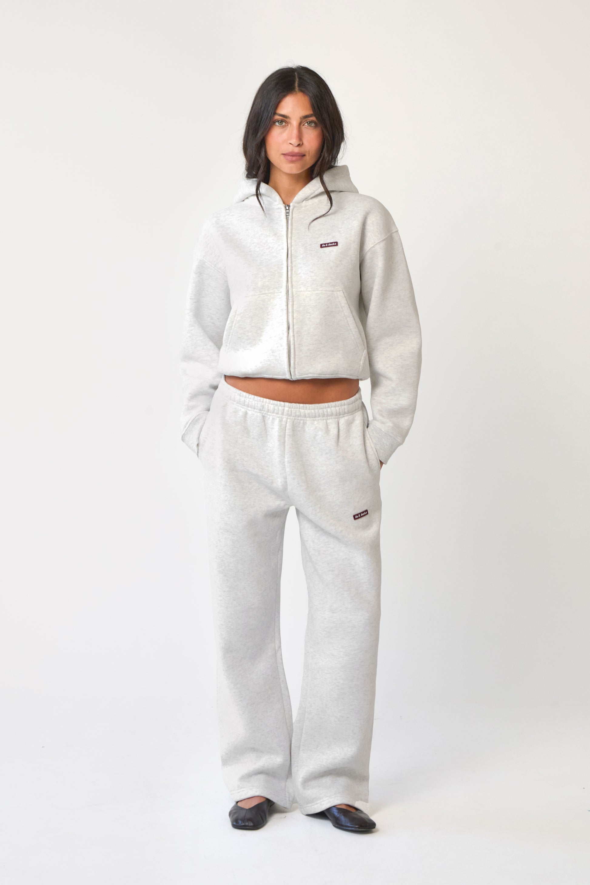 Grey Core Cropped Zip Hoodie