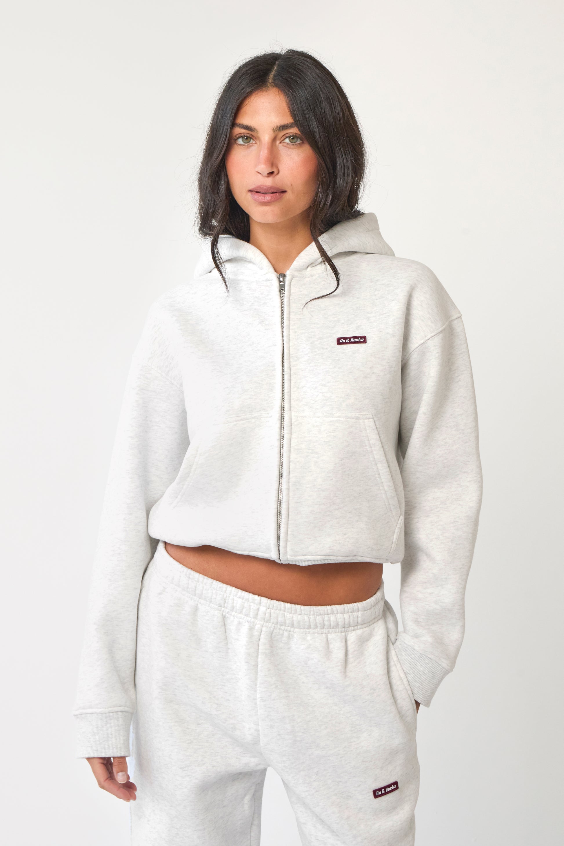 Grey Core Cropped Zip Hoodie