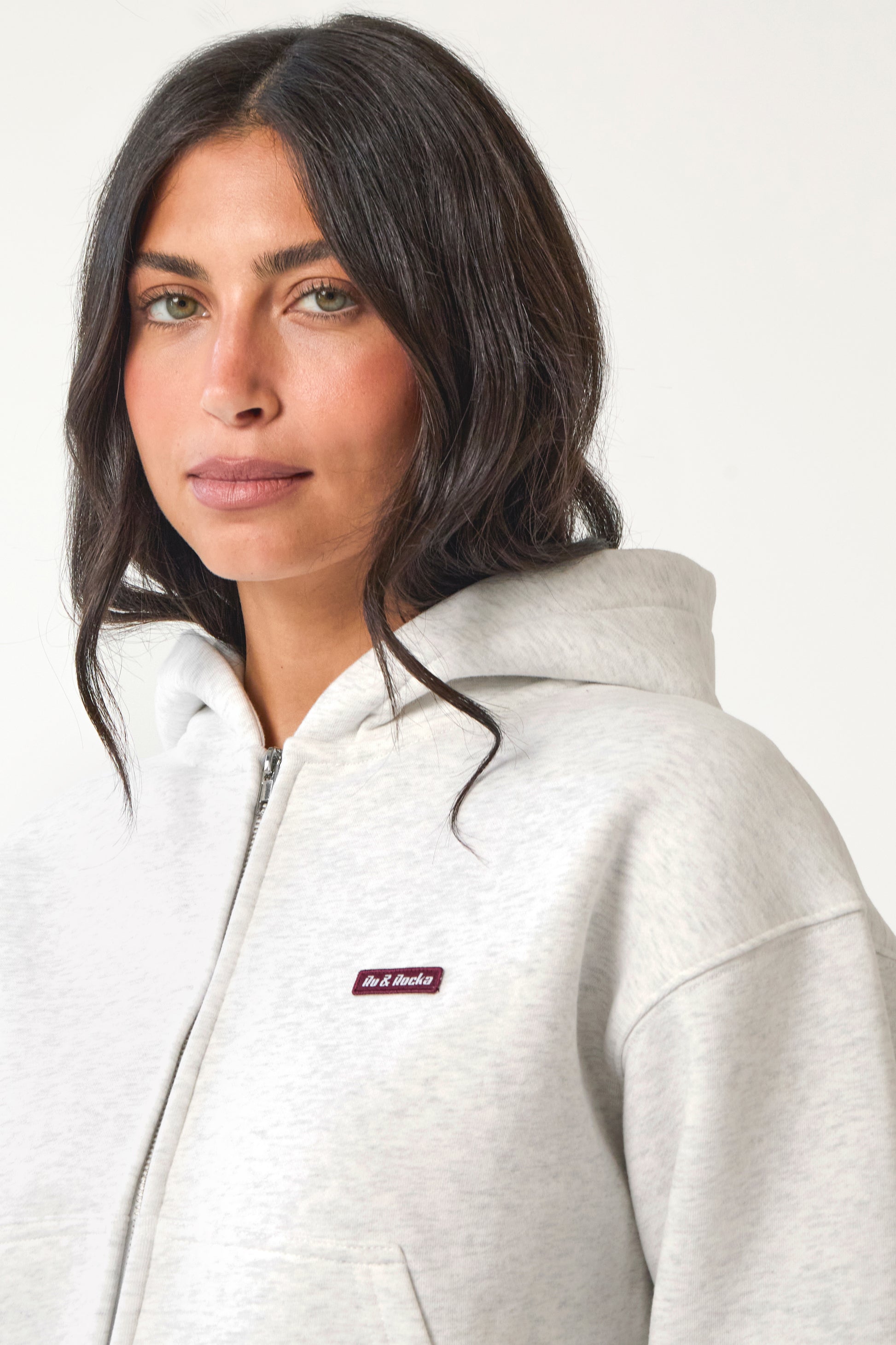 Grey Core Cropped Zip Hoodie