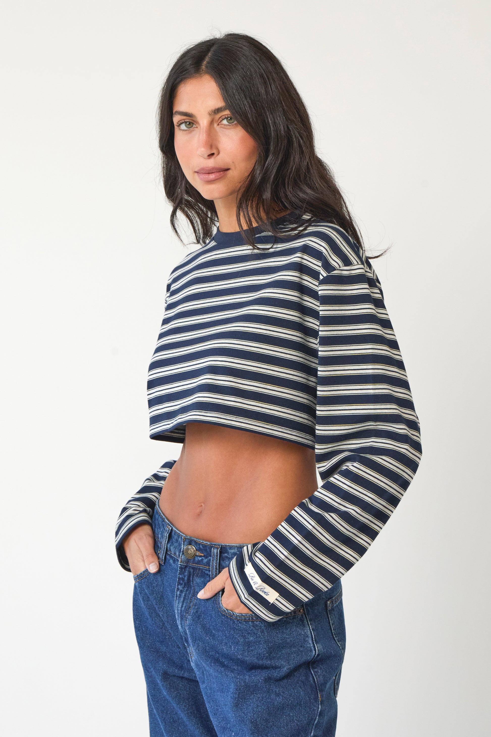 Cropped Navy Striped Tee