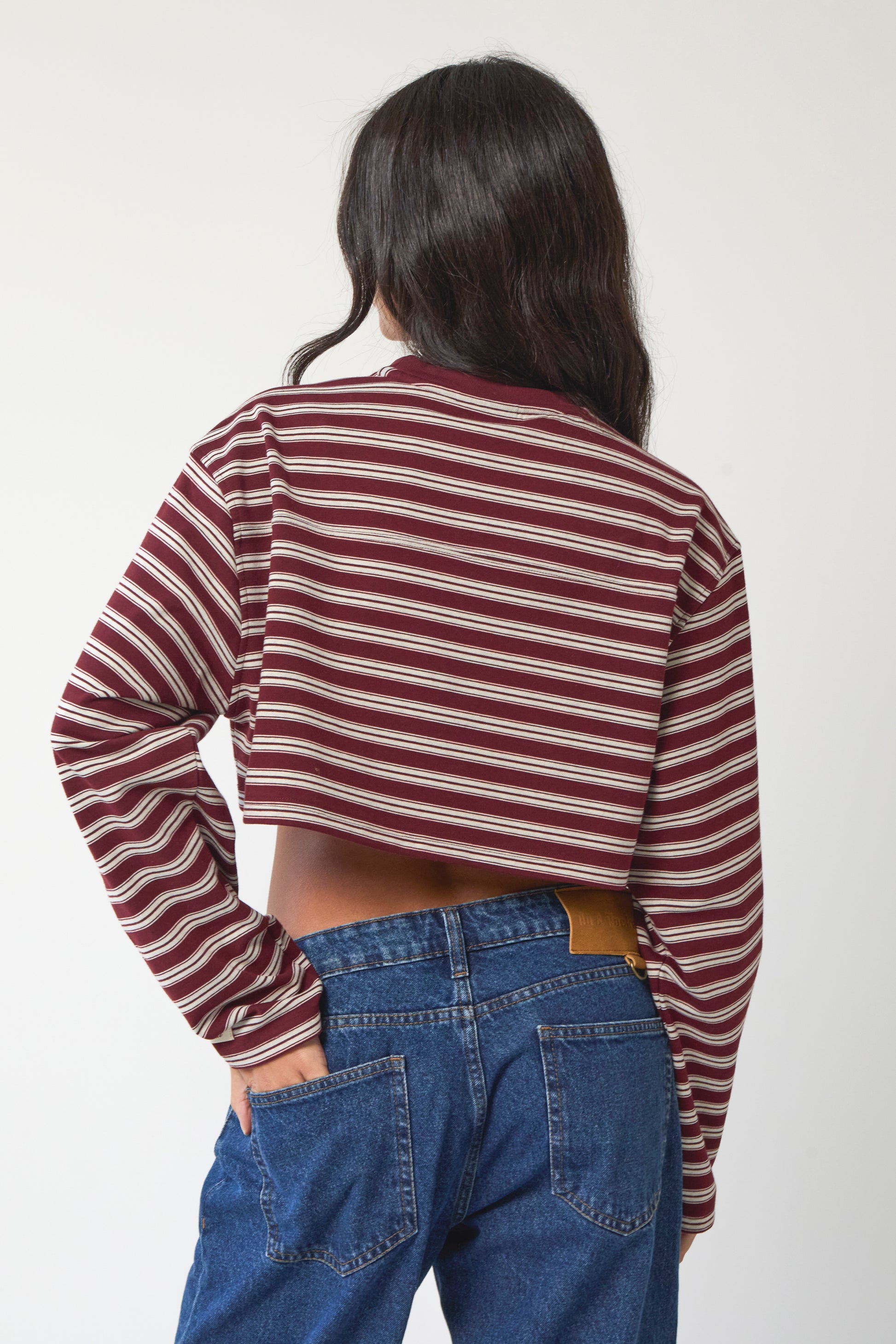 Cropped Burgundy Striped Tee